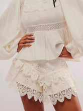 Lace Eyelet Ruffle Hem Shorts OutfitFlow